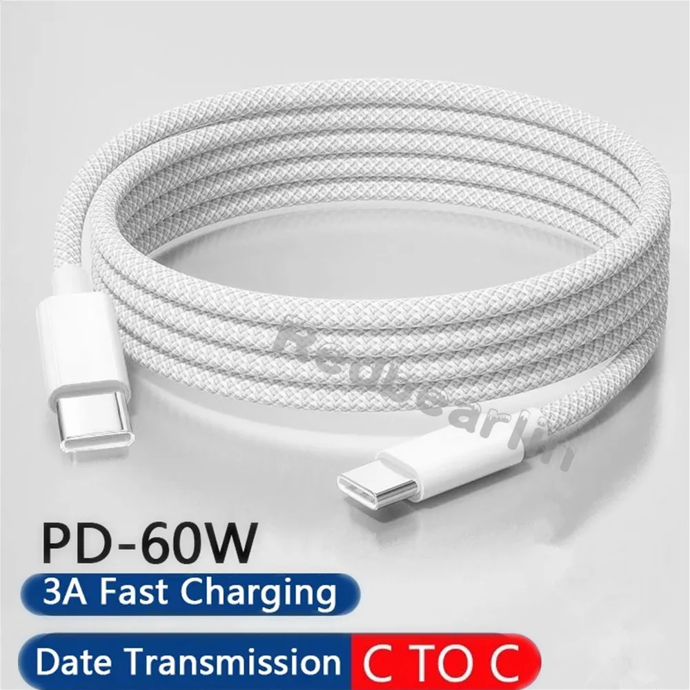 1M 2M 3M 60W Fabric Nylon 3A Type c to type c PD Cable USB C C-C Cables For Samsung S20 S22 S23 Xiaomi Huawe Phone