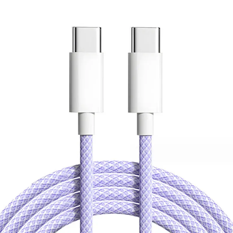 60W USB C-C colorful Braided Charge cable for iPhone 15 Type C 20W Charger 3A Fast Charging Cord