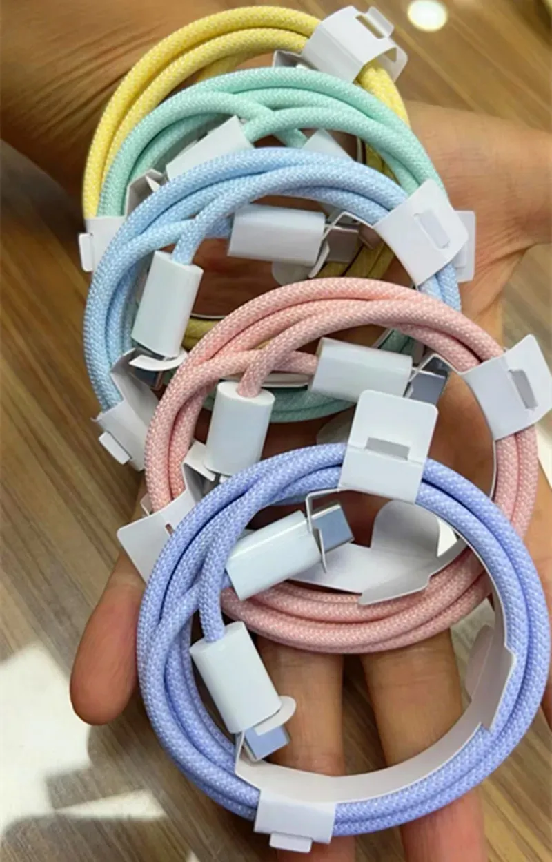 60W USB C-C colorful Braided Charge cable for iPhone 15 Type C 20W Charger 3A Fast Charging Cord