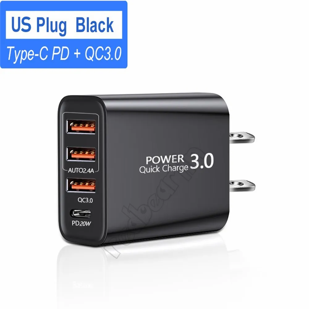 30W Fast Quick Charge PD Type c USB-C Charger Eu US UK AC Home Travel 4Ports Wall Chargers Power Adapter For IPhone 11 12 13 14 Samsung Lg M1