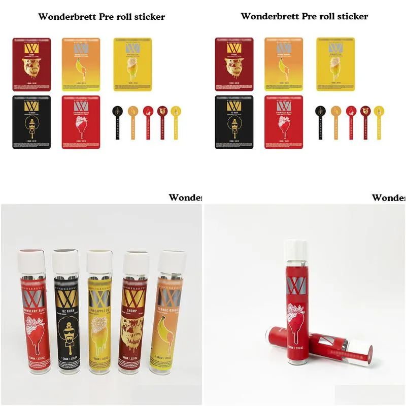 wholesale custom logo print wonderbrett preroll stickers 115mm 120mm glass doob tube cali packaging label