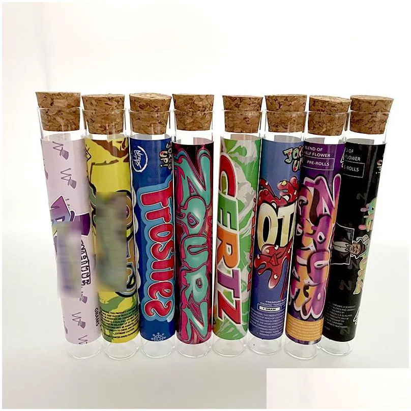 wholesale pre roll packaging mini bottle glass pre-rolled tubes with jokes up stickers