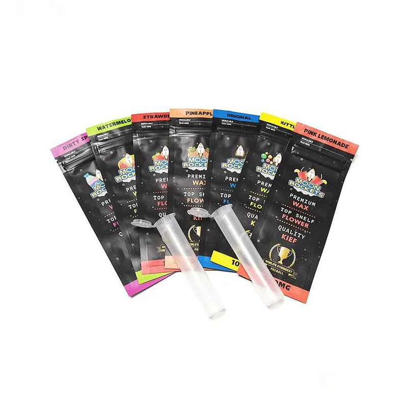 wholesale zipper mylar bags 1000mg moonrockets pre roll bag and plastic tube 7 options customized joint package set