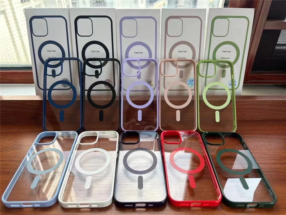 Acrylic Transparent Candy Color IMD shockproof Design Wireless Charging Magnetic Phone Case Bag For iPhone 11 12 13 14 15 Pro Max