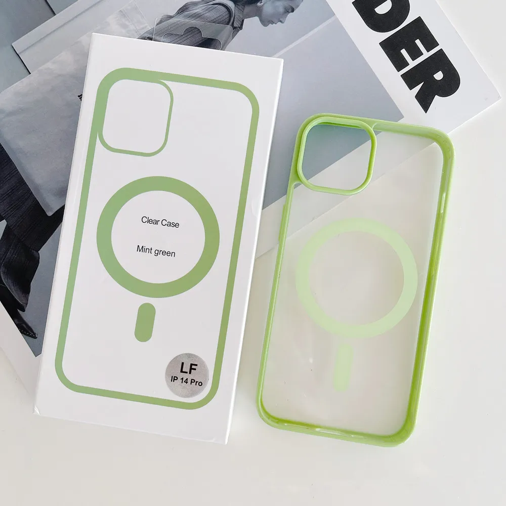 Acrylic Transparent Candy Color IMD shockproof Design Wireless Charging Magnetic Phone Case Bag For iPhone 11 12 13 14 15 Pro Max