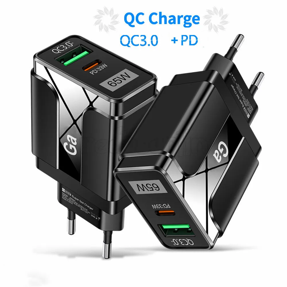 65W Fast Quick Charging Cell Phone PD USB C Charger QC3.0 Eu US Uk Wall Charger Home Travel Type c USB-C Power Adapters For Iphone 12 13 14 15 Pro Max Samsung Lg F1