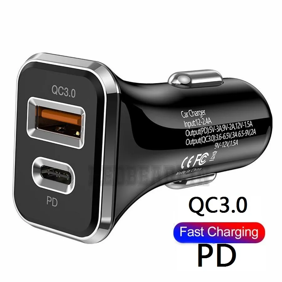 38W PD20W Type c USB C Car charger Fast Quick Charging Dual Ports PD Car Chargers For IPhone 11 12 13 14 15 Pro max Samsung s10 s20 htc S1