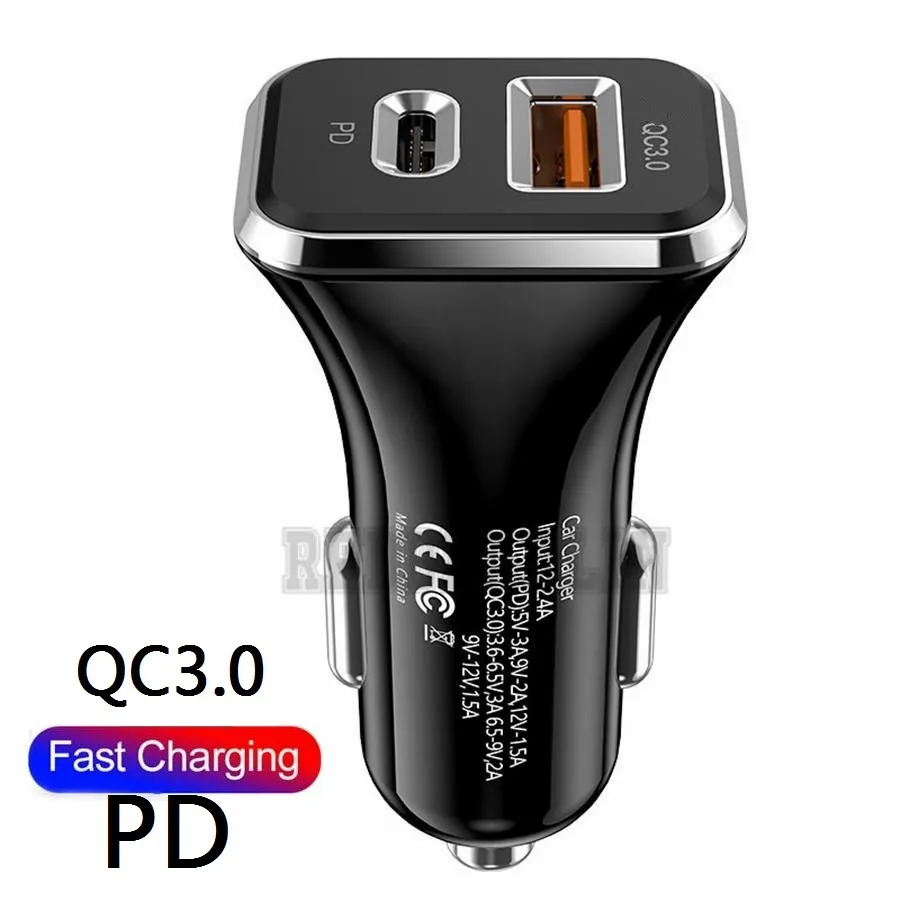 38W PD20W Type c USB C Car charger Fast Quick Charging Dual Ports PD Car Chargers For IPhone 11 12 13 14 15 Pro max Samsung s10 s20 htc S1