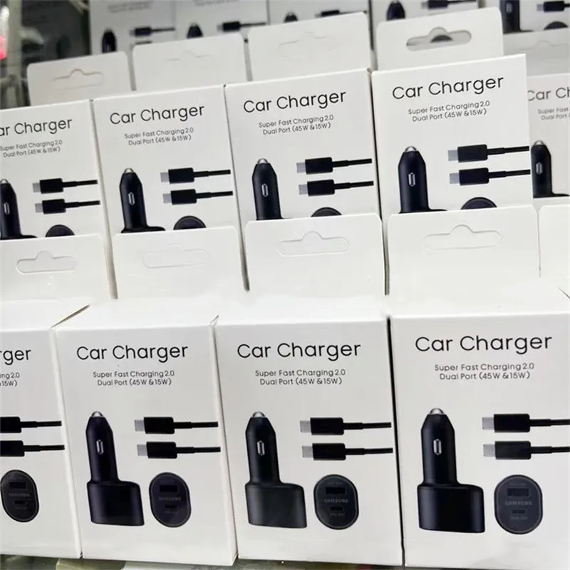 oem quality 45w Car Charger Adapter super fast charging 2.0 dual ports a and c Bullet quick adaptive car sockets for Samsung s22 S23 ep-l5300 with retail packaging box