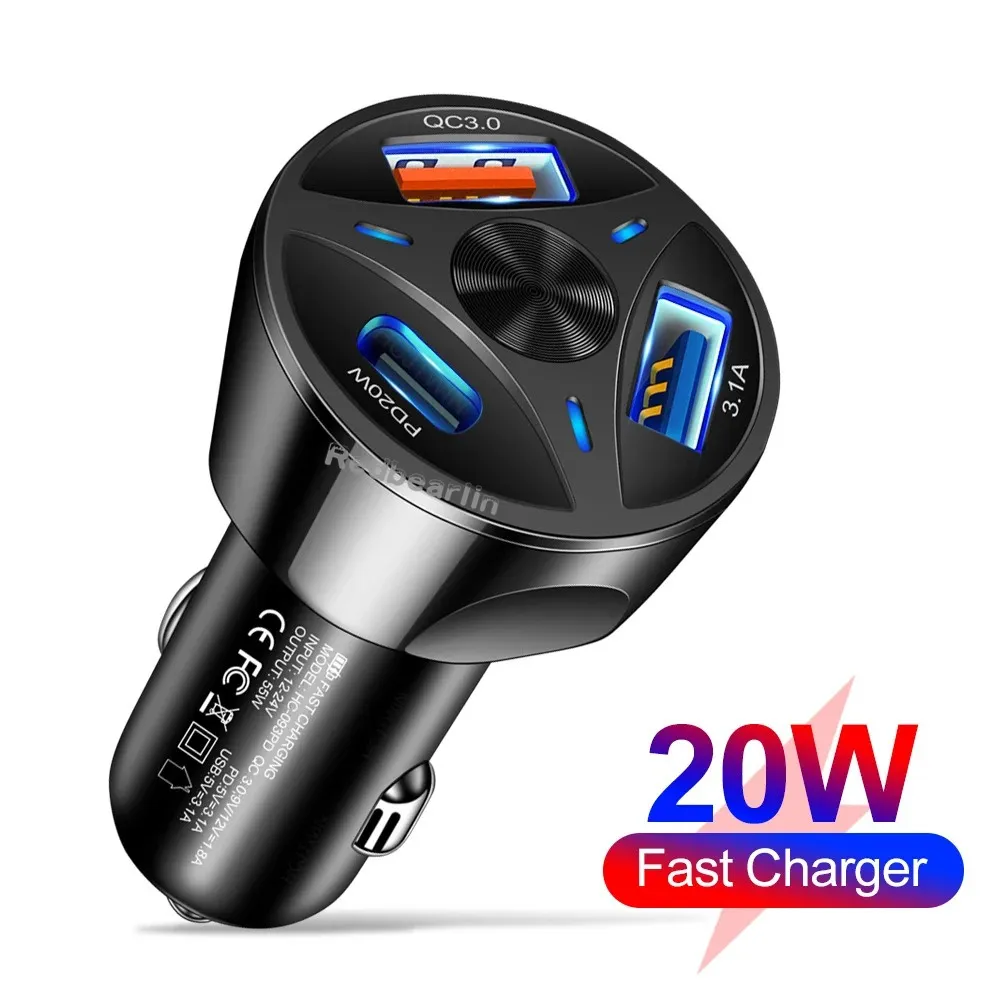 Fast Quick Charging PD USB C Car Charger PD20W Auto Power Adapter For Ipad Iphone 13 14 15 Pro max Samsung S23 S24 Android phone Gps PC