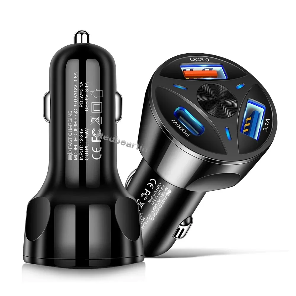 Fast Quick Charging PD USB C Car Charger PD20W Auto Power Adapter For Ipad Iphone 13 14 15 Pro max Samsung S23 S24 Android phone Gps PC