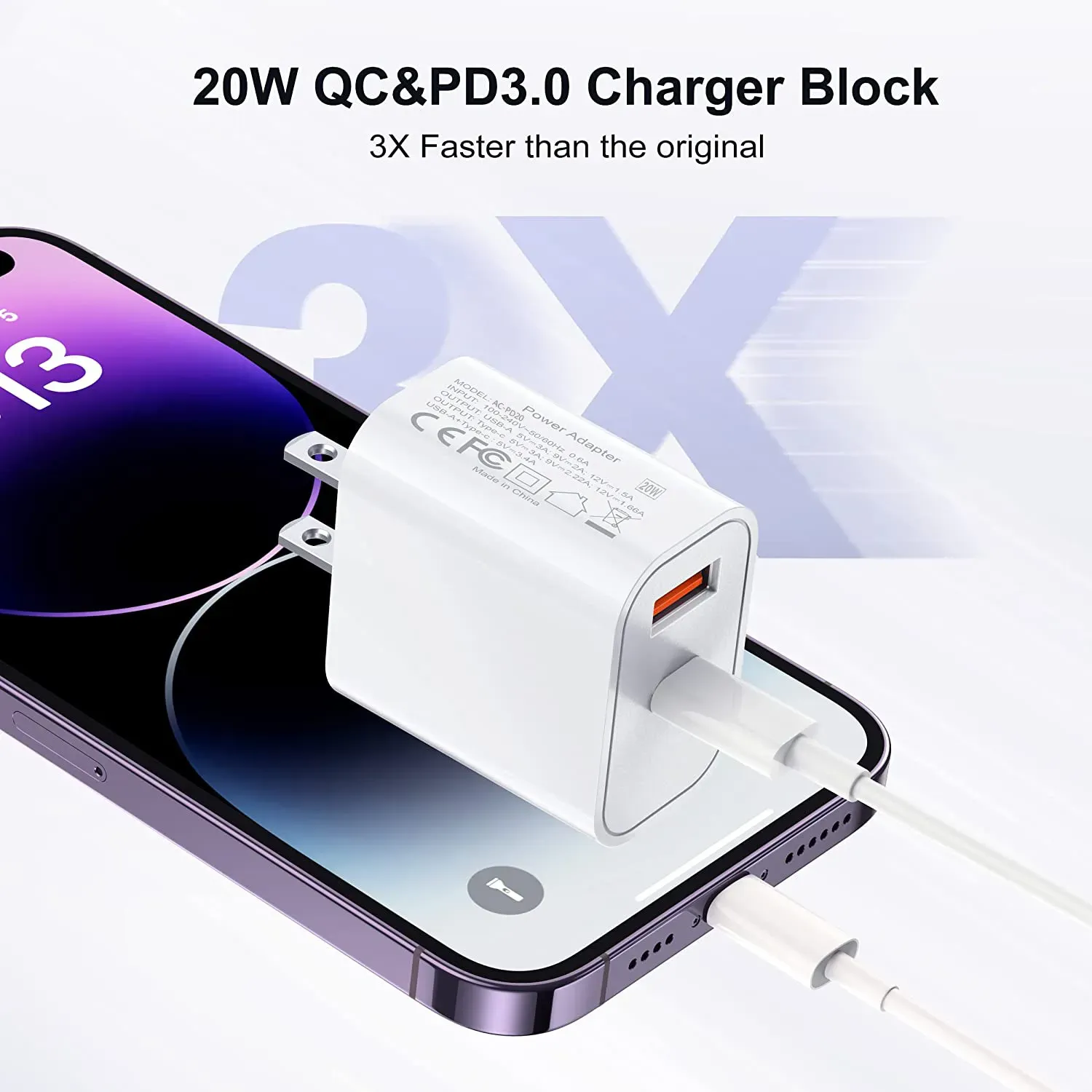 20W PD+QC  Block 5V Wide Compatibility USB C Charging Block Good Performance 2.4A for iPhone 15 14 13 12