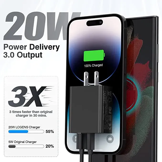 20W PD+QC  Block 5V Wide Compatibility USB C Charging Block Good Performance 2.4A for iPhone 15 14 13 12