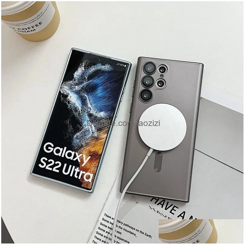 s24 magnet wireless charging cases for samsung s23 fe s22 ultra plus s21 fe metallic paint oil soft tpu clear camera lens protector fine hole magnetic phone back