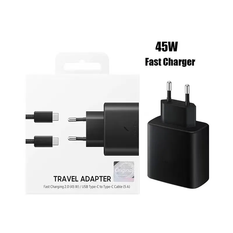 PD 45W Super Fast Charger For Samsung Galaxy S21 S22 S23 Ultra Plus S20 fe USB C Charger Type C Cable Fast Charging Accessories Wall Charger Eu US Power adapter 5A C-C Cable