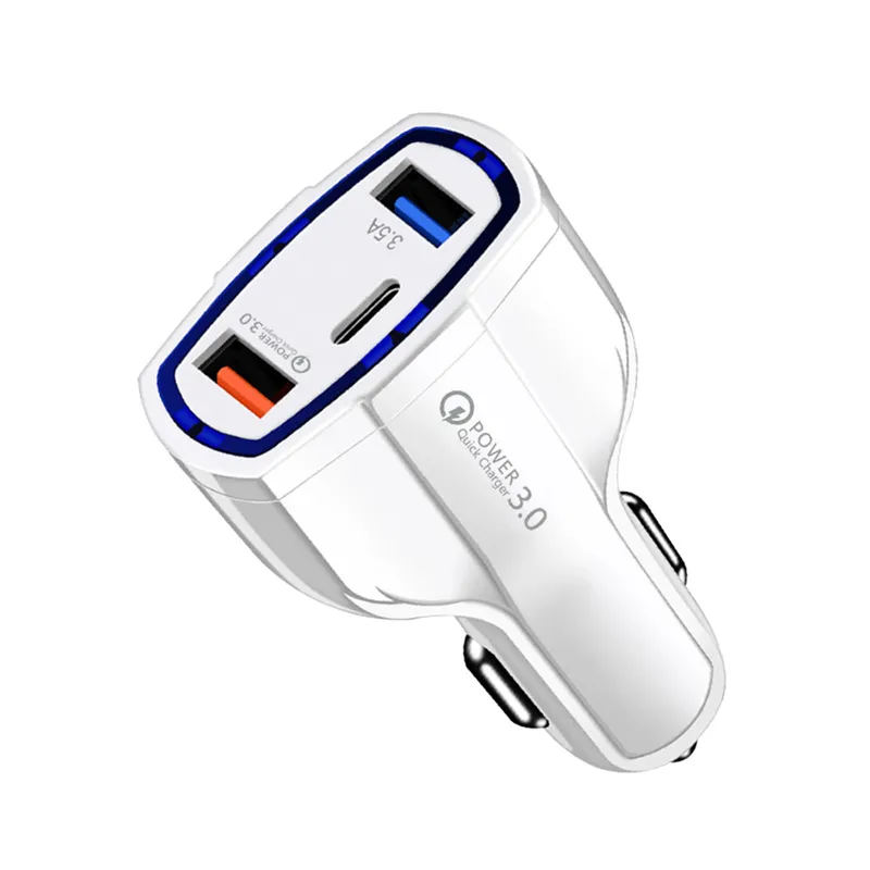 Cell Phone Chargers QC 3.0 Vehicle Car Charger Type C PD 35W 7A Fast USB-C Charge Quick Charging Plug 3 Ports Adapter For Android Samsung GPS MP3 Universal