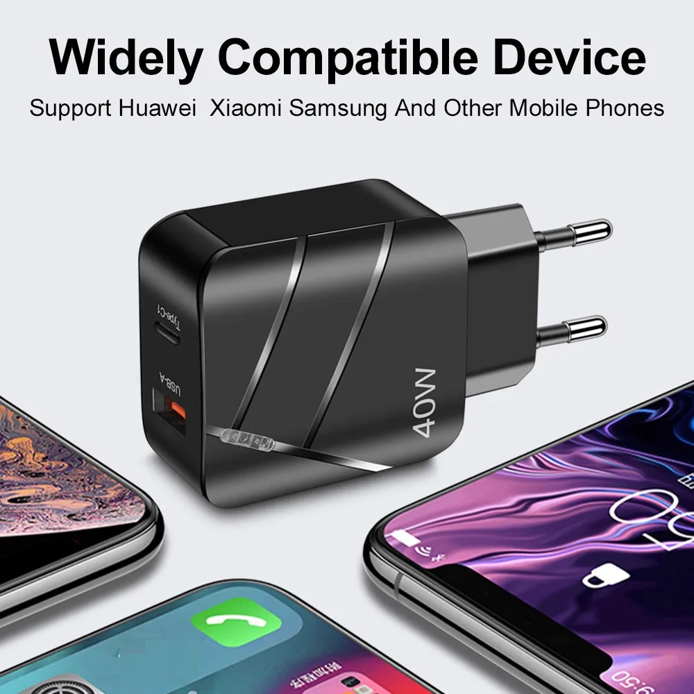 40W Dual Ports USB C Type c PD Wall Charger Fast Quick Charging Eu US Power Adapters For Ipad Iphone 13 14 15 Samsung Xiaomi Huawei Android phone pc