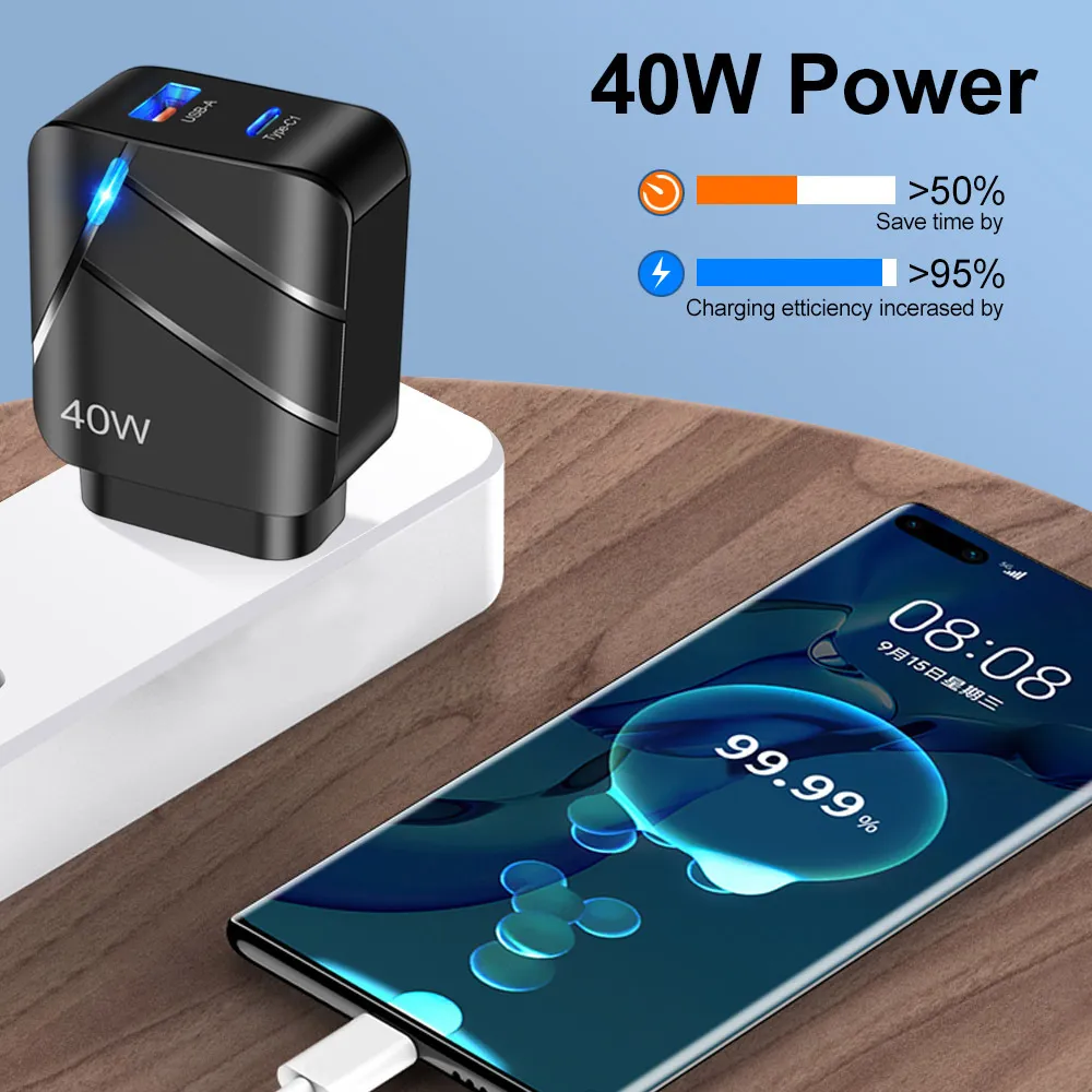 40W Dual Ports USB C Type c PD Wall Charger Fast Quick Charging Eu US Power Adapters For Ipad Iphone 13 14 15 Samsung Xiaomi Huawei Android phone pc