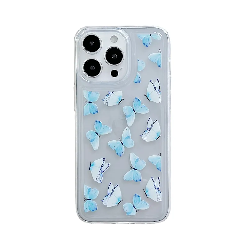 Butterfly Rose Flower Soft TPU Cases For iPhone 15 Plus 14 Pro Max 13 12 11 Fashion Transparent Clear Silicone Men Women Shockproof Cell Phone Back Cover Coque Skin