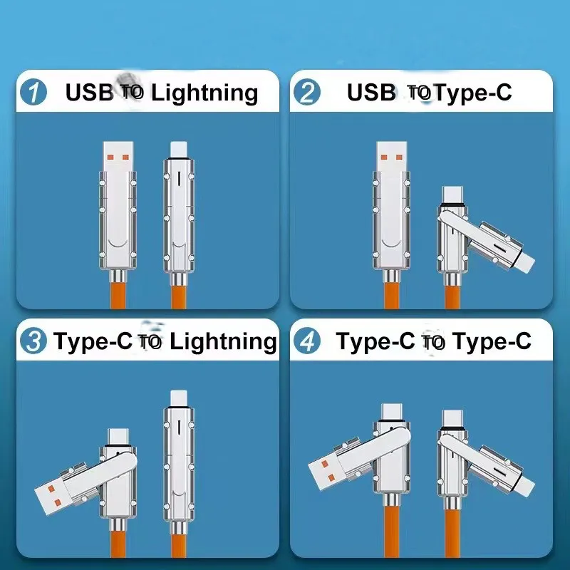 USB To Type C Cable for Phone 14 13 12 11 Pro 4in1 Micro USB C To C Phone 15 Charging Cable For Huawei Samsung