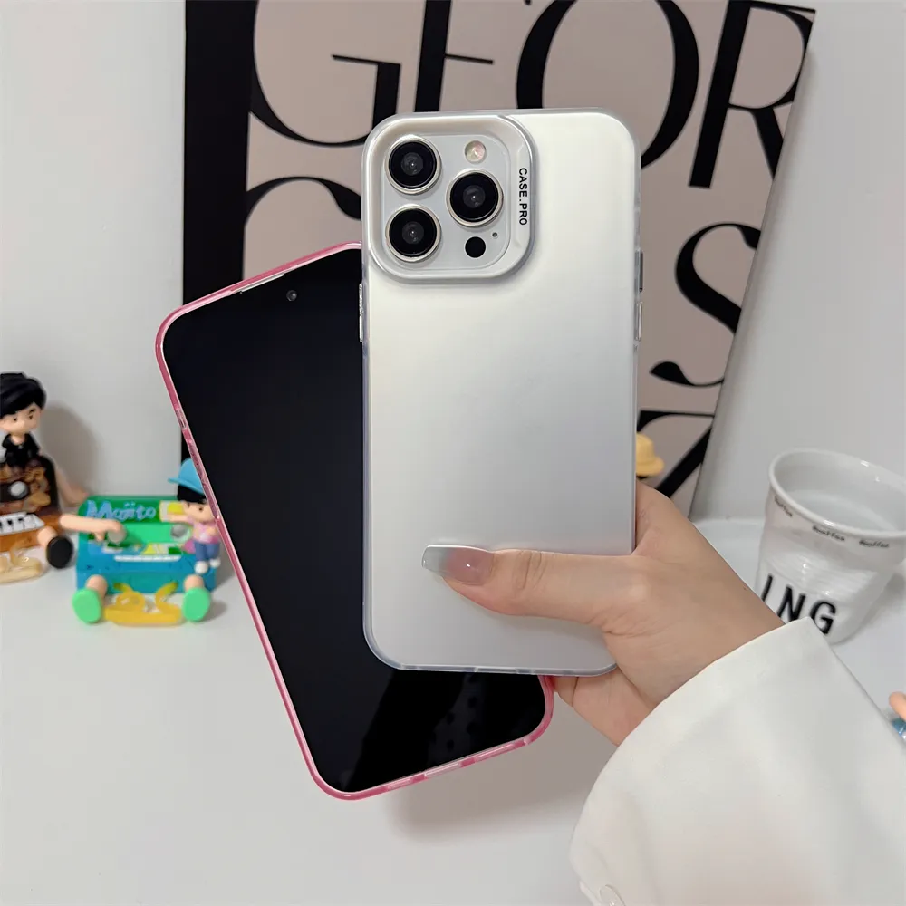 Luxury Matte Silver Bumper TPU Case For iPhone 14 13 12 11 Pro Max Plus Fashion Plain Micro Gradient Cushion Defender Soft Cover