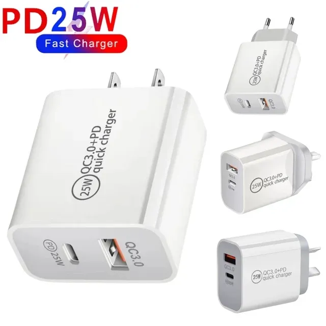 25W PD Type USB C QC3.0 Dual Port Quick Charger PD 20W Type-C USB QC 3.0 Fast Charging Travel Adapter For iPhone samsung