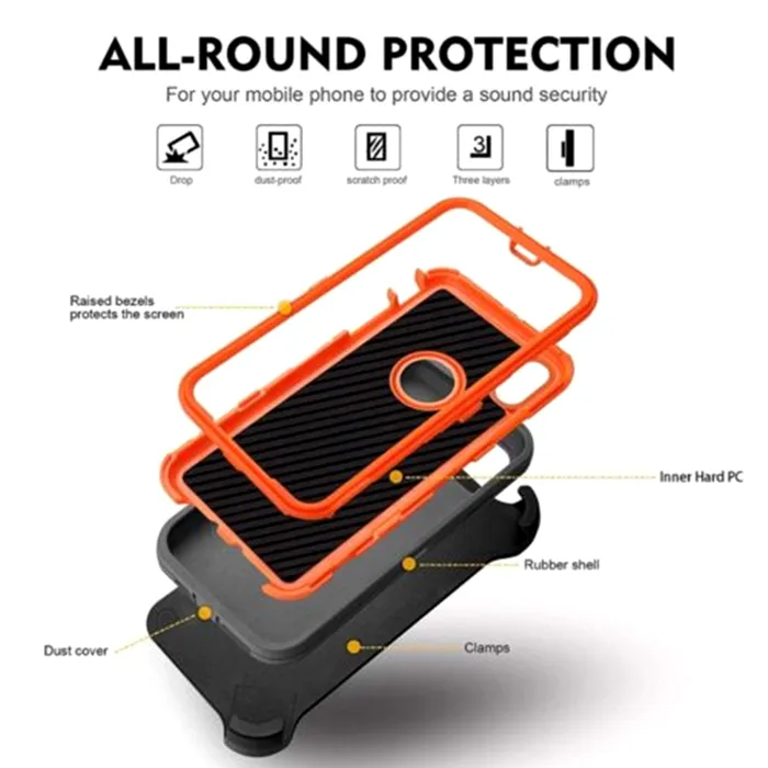 Defender Case Phone Case For iPhone 15 15 Pro Max 14 13 12 11 Xs Max XR Xs X 7 8 Plus Heavy Duty Hybrid Robot Case Military Grade Shockproof Cases & Belt Clip Holder