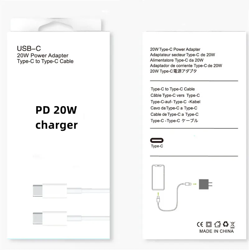 2 in 1 20W Set Type C USB PD Chargers Fast Charging EU US Plug Adapter power delivery Quick iPhone Charger For iPhone and Android Phones Cell Phone Charger with box