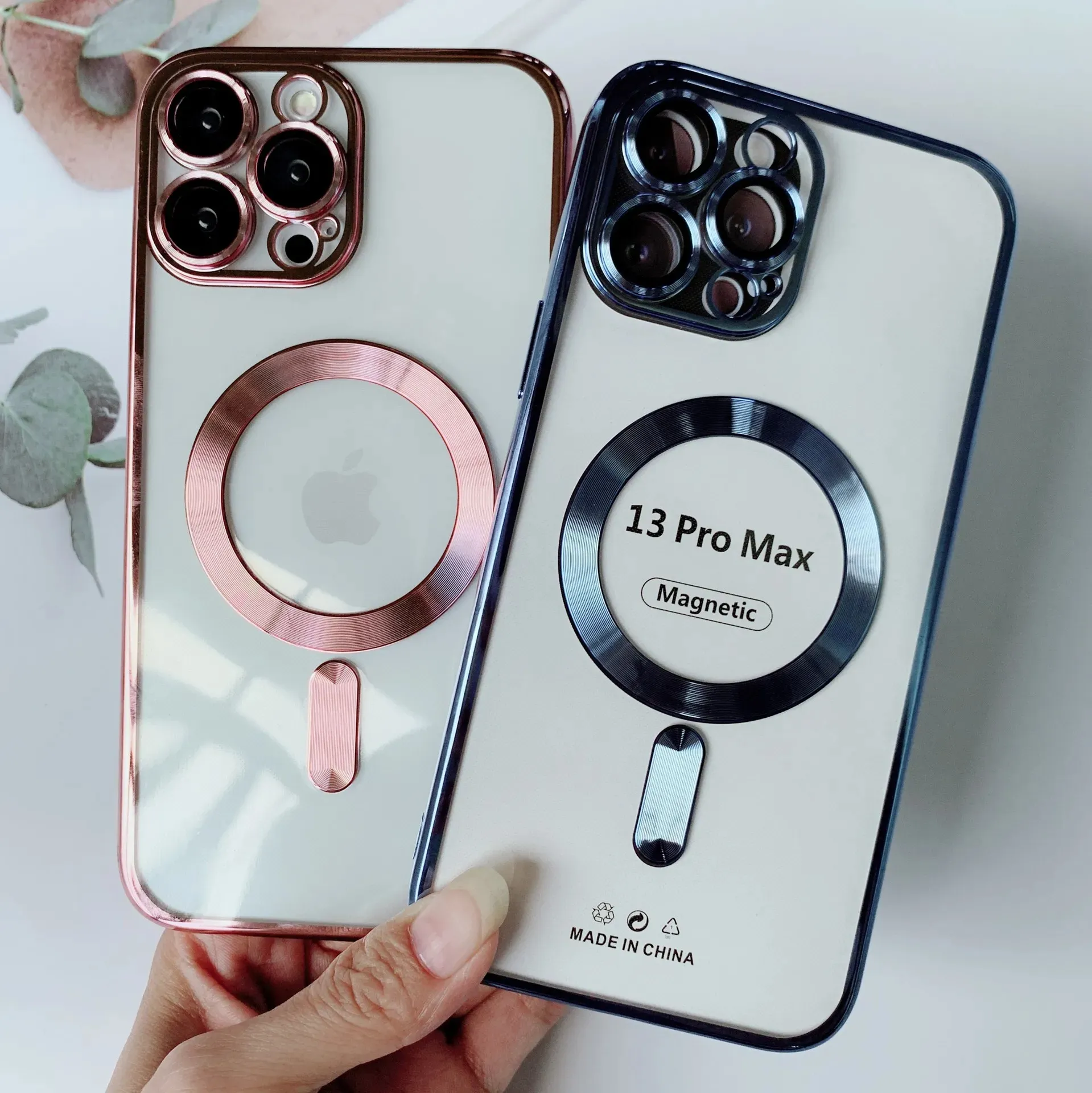 Magnetic Phone Cases for iPhone 15 14 13 12 11 Pro Max Samsung S24 S23 S22 Plus Ultra Luxury Bling CD Grain Chromed Clear Plating Soft TPU with Camera Lens Protector