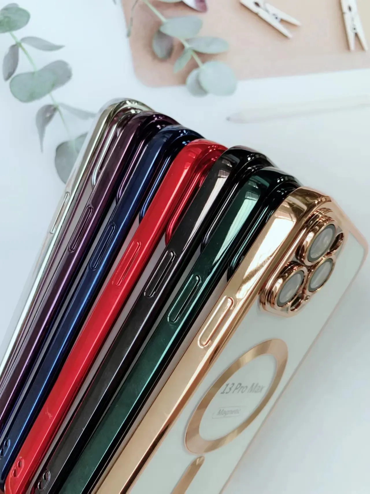 Magnetic Phone Cases for iPhone 15 14 13 12 11 Pro Max Samsung S24 S23 S22 Plus Ultra Luxury Bling CD Grain Chromed Clear Plating Soft TPU with Camera Lens Protector