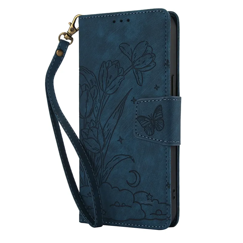 Styslih Flower Leather Wallet Cases For Iphone 16 15 14 Pro Max Plus 13 12 11 XR X XS 8 7 SE4 2024 Iphone16 Butterfly Star Moon Flip Cover Holder ID Card Slot PU Pouch Strap