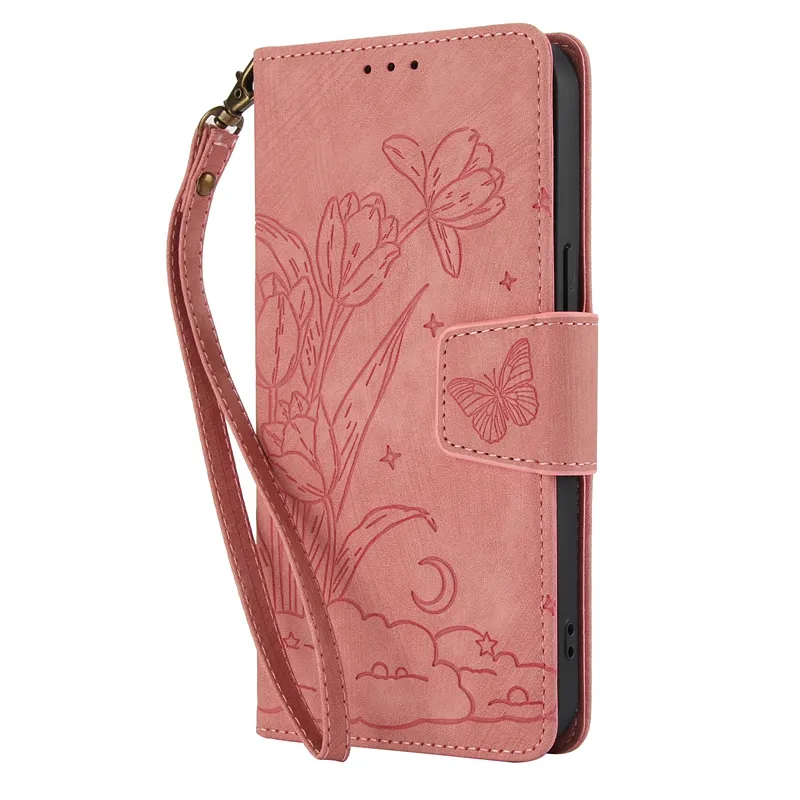 Styslih Flower Leather Wallet Cases For Iphone 16 15 14 Pro Max Plus 13 12 11 XR X XS 8 7 SE4 2024 Iphone16 Butterfly Star Moon Flip Cover Holder ID Card Slot PU Pouch Strap