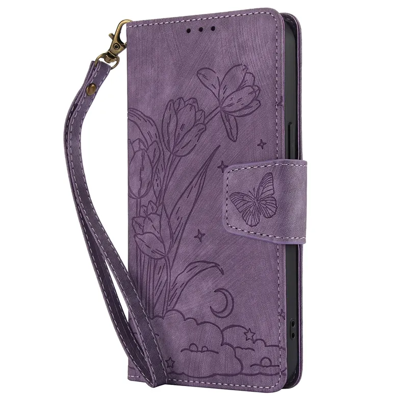 Styslih Flower Leather Wallet Cases For Iphone 16 15 14 Pro Max Plus 13 12 11 XR X XS 8 7 SE4 2024 Iphone16 Butterfly Star Moon Flip Cover Holder ID Card Slot PU Pouch Strap