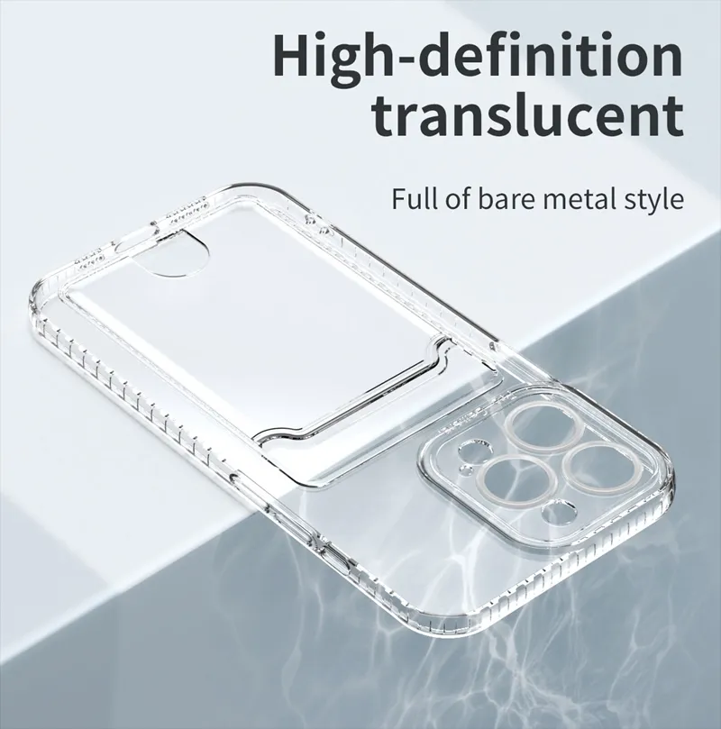 S24 Card Pocket Soft TPU Cases For Samsung S23 Ultra FE S22 Plus A55 A35 A25 A15 A05 A05S A24 A34 A04E A54 A14 Note 20 Clear ID Card Slot Bag Airbag Anti-slip Shockproof Cover