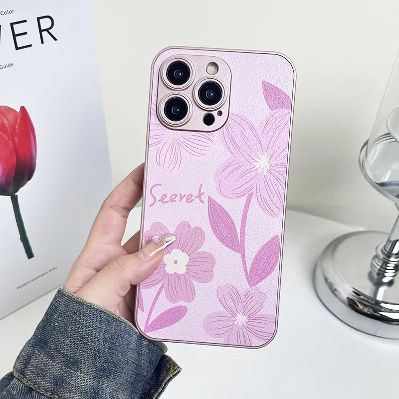 Fashion Oil Painting Flower PU Leather Cases For Iphone 15 Pro Max 14 Plus 13 12 11 Iphone15 Luxury Stylish Floral Hard Plastic PC Soft TPU Fine Hole Phone Back Cover