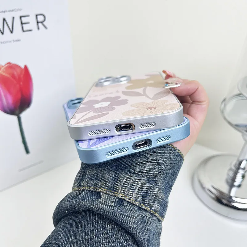 Fashion Oil Painting Flower PU Leather Cases For Iphone 15 Pro Max 14 Plus 13 12 11 Iphone15 Luxury Stylish Floral Hard Plastic PC Soft TPU Fine Hole Phone Back Cover