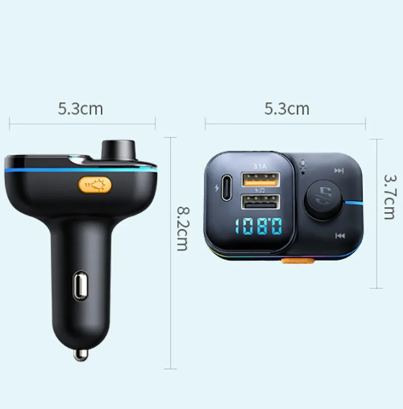 5.0 USB Car Charger Type C Dazzling Light MP3 Player Handsfree FM Transmitter Adapter For iPhone Xiaomi Huawei Samsung C24