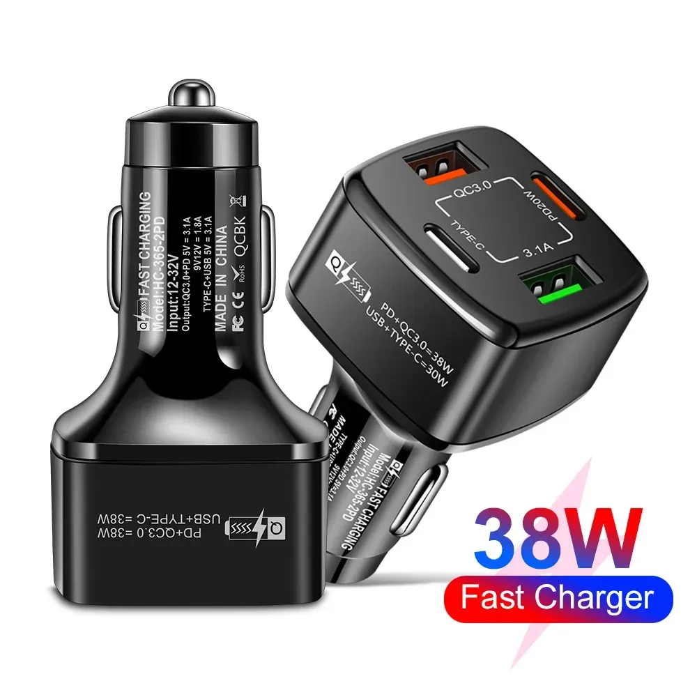 Fast Car Chargers Type C Power Adapters for iPhone 15 pro max 14 13 12 11 Samsung s24ultra Moto Quick Car Charging 38W QC3.0 PD with Retail Box