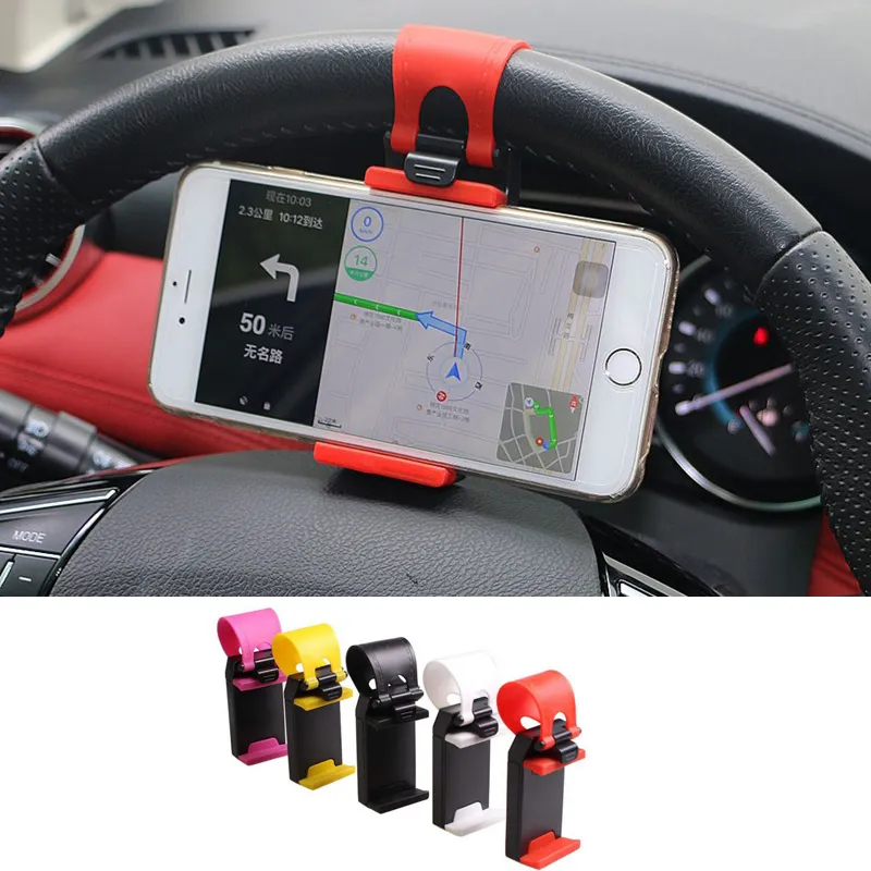 Universal Car Steering Wheel Cell phone Holder Clip Bike Mounts Stand Flexible cellphone mounts extend to 76mm2702659