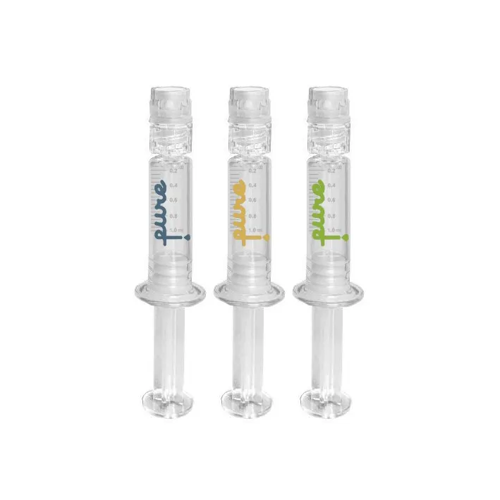 Empty Pure 3 strains syringe Green Crack Luer Lock Mango Kush Glass Syringes Packing box