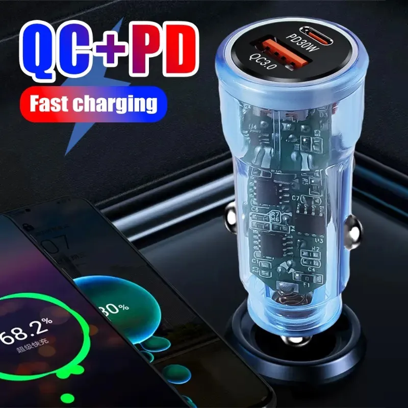 TE-P35 48W USB PD Dual Port Car Charger Fast Charging PD Quick Charge 3.0 USB C Car Phone Charger Adapter For iPhone