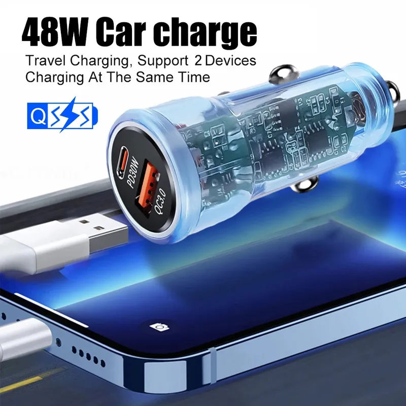 TE-P35 48W USB PD Dual Port Car Charger Fast Charging PD Quick Charge 3.0 USB C Car Phone Charger Adapter For iPhone