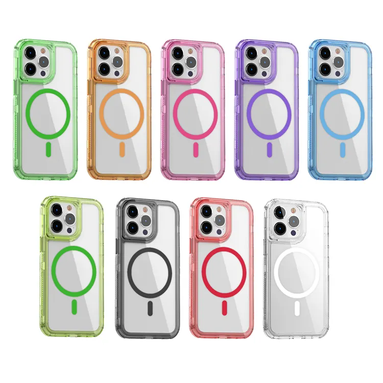 4IN1 Combo magnetic Phone Cases For iPhone 15 Plus Pro Max 14 13 Pro 12 11 XS Max XR 7 8 SE2 Clear Transparent Acrylic TPU PC Shockproof Mobile Cover Back Shell