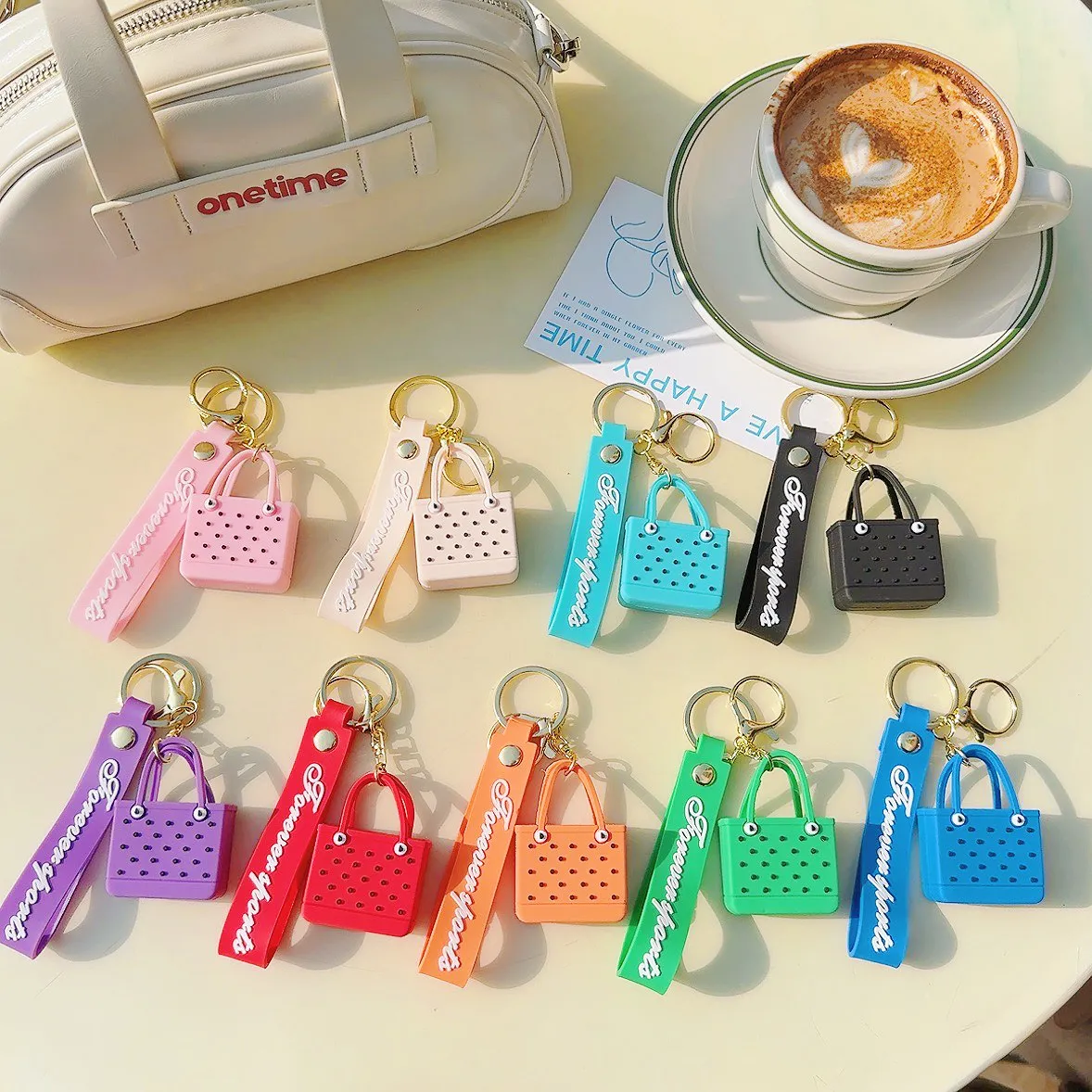 Wholesale Fashion Beach bag keychain PVC Silicone Cartoon Fashionable Accessories Car Bags Pendants Party Girl Jewelry Charm Gift Accessories Jewelry