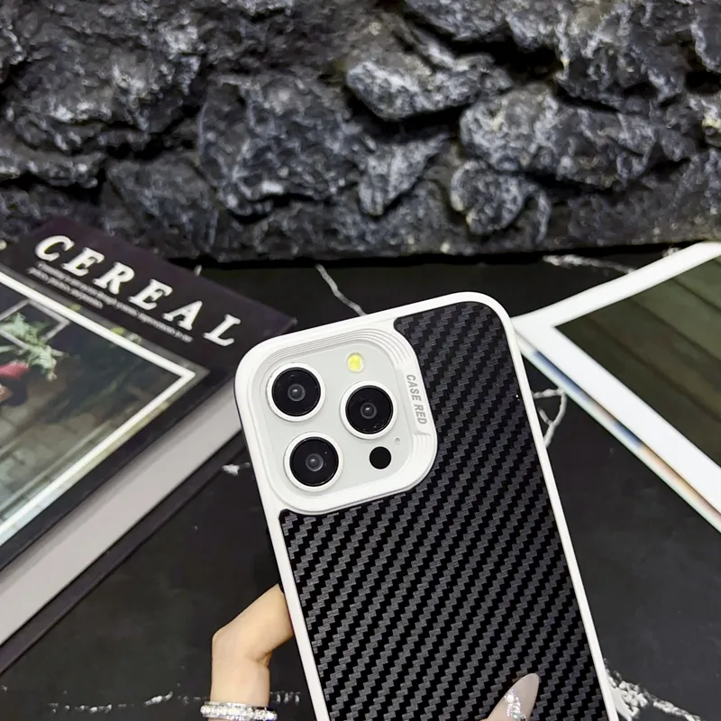 Carbon Fiber Vertical Hard Acrylic Cases For Iphone 15 Plus 14 13 Pro MAX 12 11 Fashion Luxury PC Plastic Soft TPU Dual Color Hybrid Layer Cell Mobile Phone Back Cover