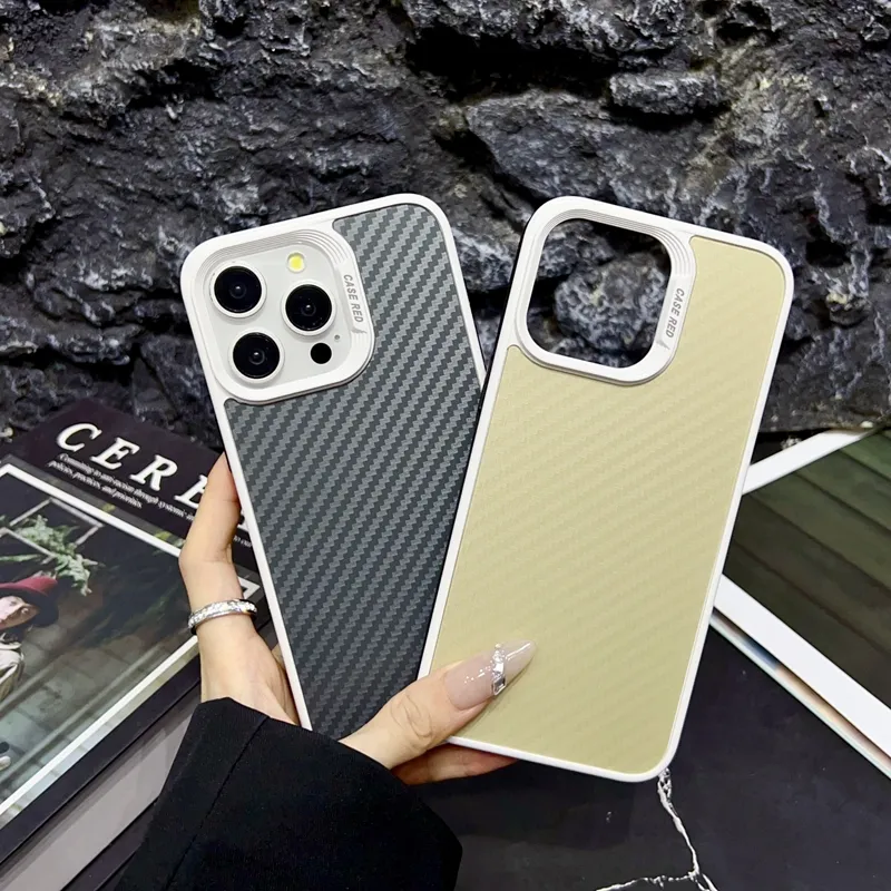 Carbon Fiber Vertical Hard Acrylic Cases For Iphone 15 Plus 14 13 Pro MAX 12 11 Fashion Luxury PC Plastic Soft TPU Dual Color Hybrid Layer Cell Mobile Phone Back Cover