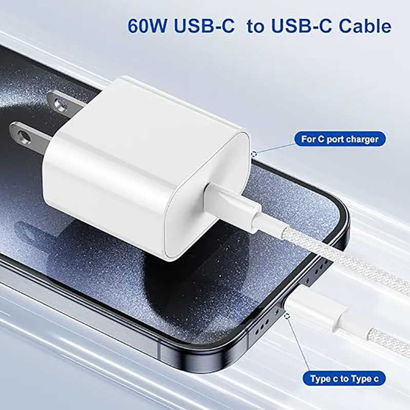 60W USB-C Woven Charge Cable 1 m C to C Type C Cable Fast Charging Cord for iPhone 15 Pro Max Samsung S24 S23 Ultra MacBook iPad Pro Air