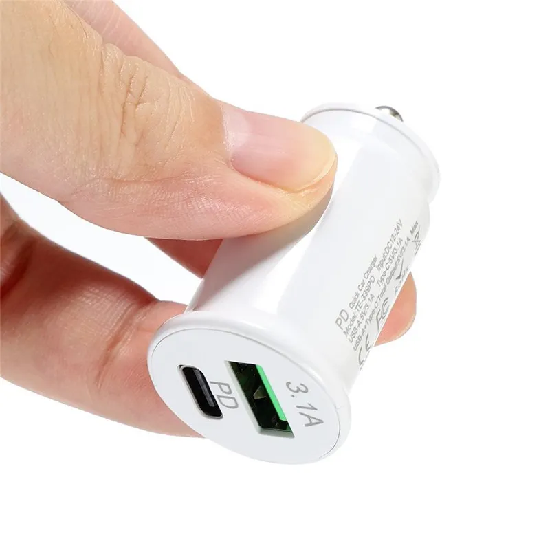 18W PD Fast Car Charger QC 3.0 Quick Chargers Type C USB Plug Mini Size Power Adaptor For Iphone 13 12 11 Samsung S20 S21 Fast charging Adaptors with Retail Box