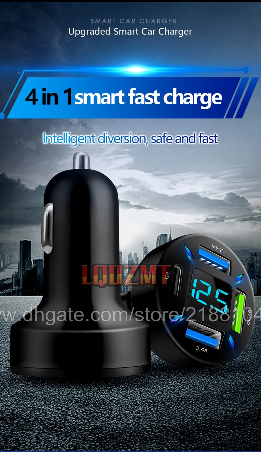 Car Charger Digital Phone Charger for iphone 12 13 pro max Xiaomi Huawei Fast Charge Charger Type C Mobile Phones usb charger Car-Charge Car-Charger Car Charging Quick