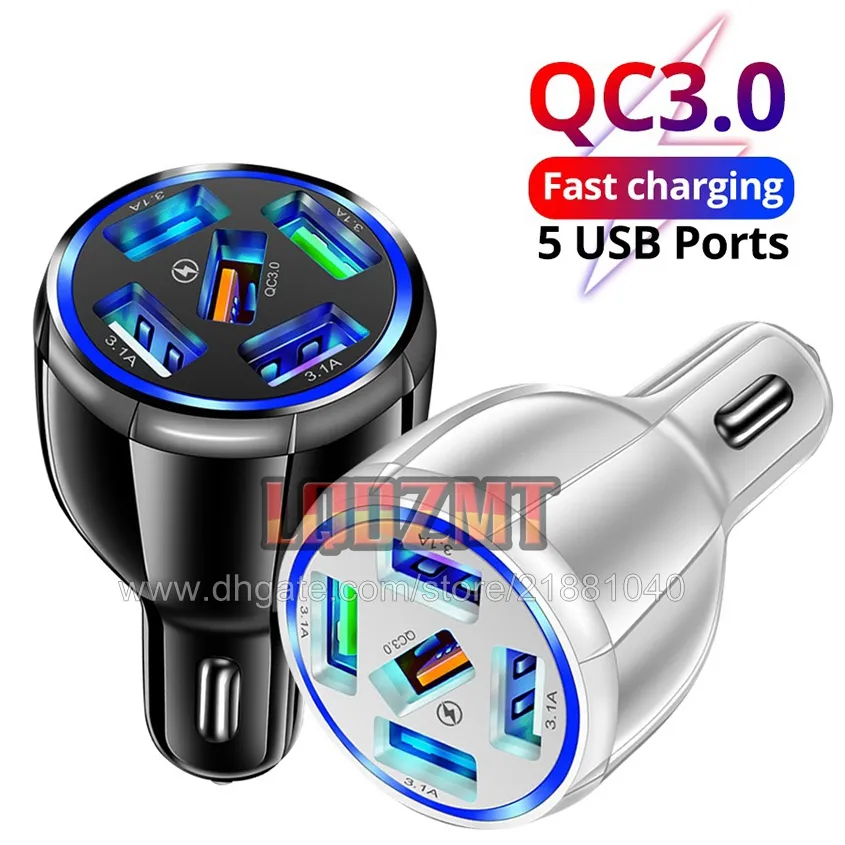 Universal Car Phone Charger 5 Ports USB Charger Fast Charging Adapter For Samsung S9 S10 Mobile Phone Charger In Car Car-Charge Car-Charger Car Charging Quick Charge